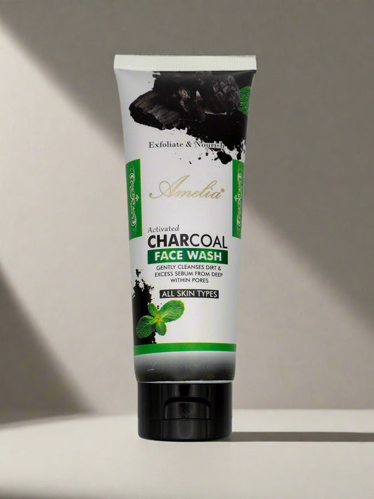 Tube of Activated Charcoal Face Wash on a gray background