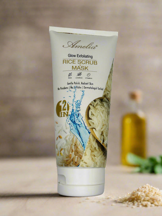 Tube of Amelie Rice Scrub Mask on a white background