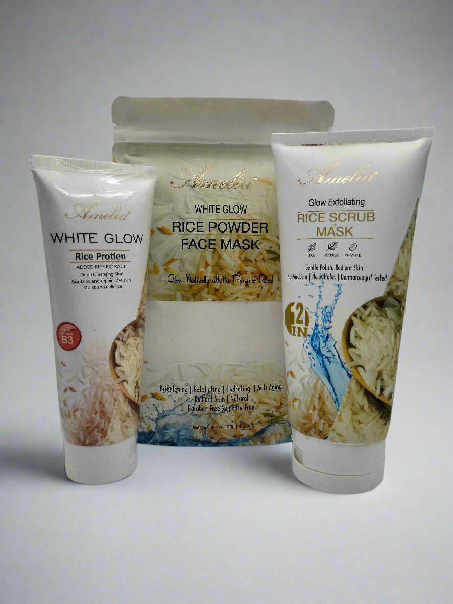 Three skincare products from the brand 'Amelee' on a white background